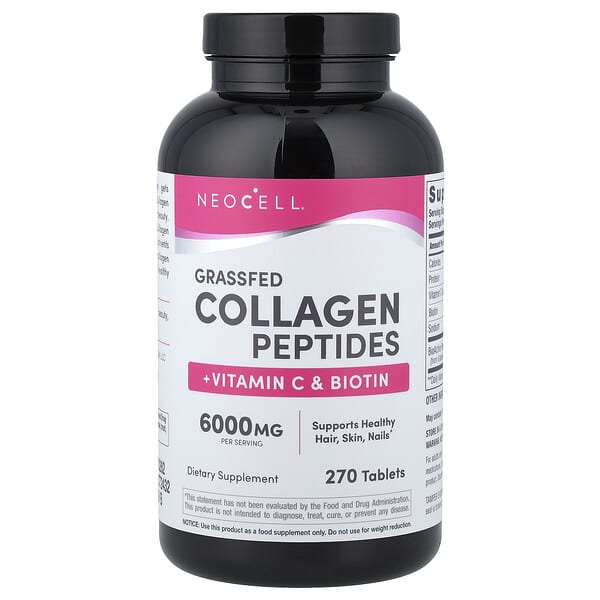 Grassfed Collagen Peptides + Vitamin C & Biotin, 270 Tablets