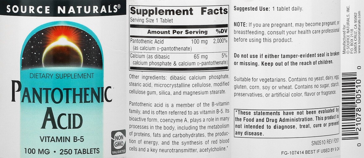 Pantothenic Acid 100 mg