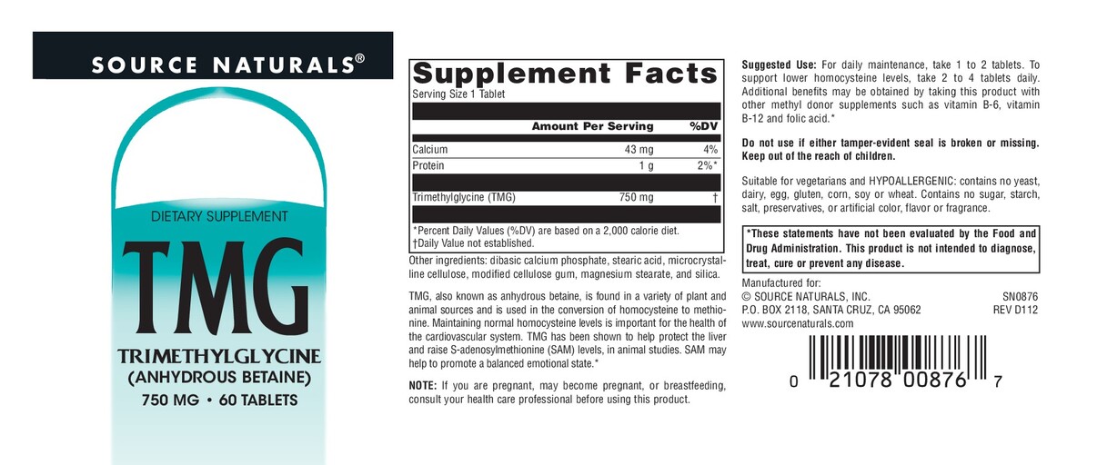 TMG Trimethylglycine 750 mg