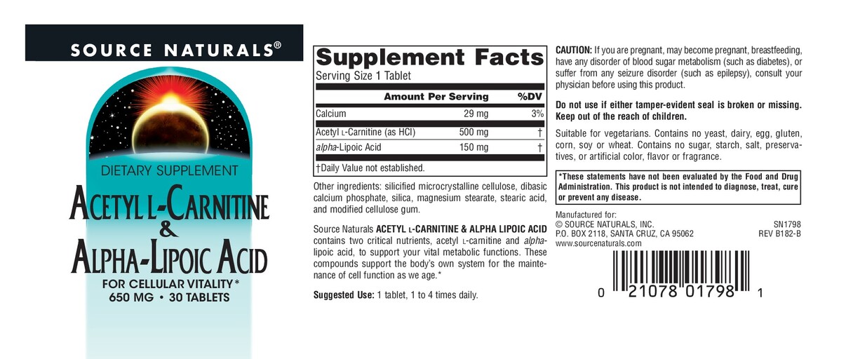 Acetyl L-Carnitine & Alpha-Lipoic Acid 650 mg