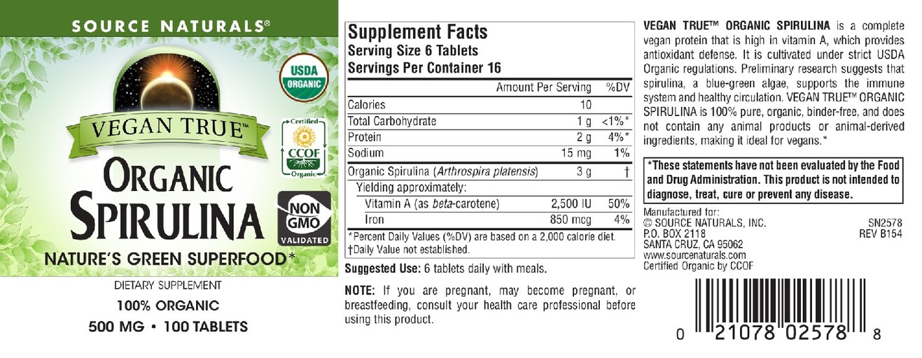 Vegan True Organic Spirulina 500 mg