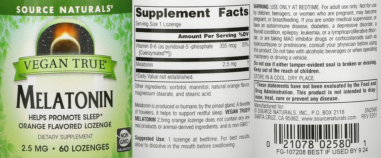 Vegan True Melatonin 2.5 mg Orange Flavored 