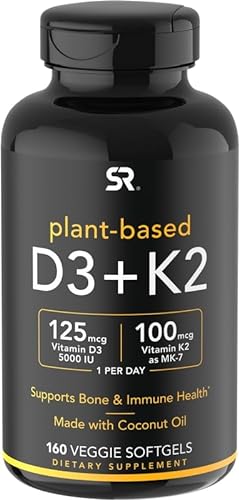 D3 + K2, Plant-Based, 125 mcg/100 mcg, 160 Veggie Softgels