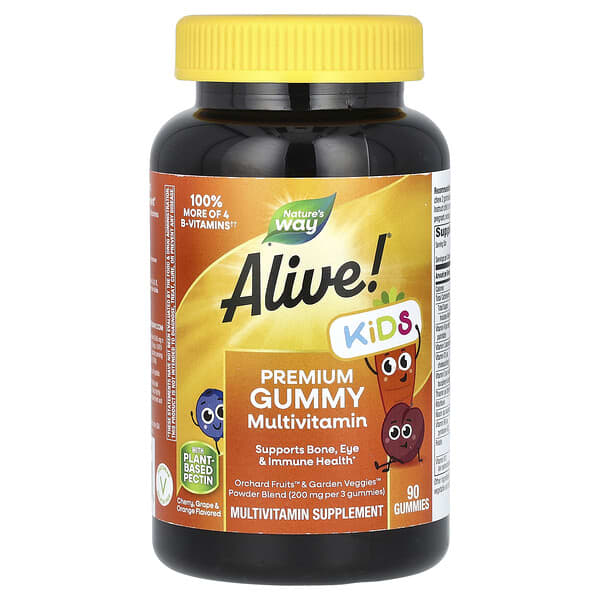 Alive! Kids, Premium Gummy Multivitamin, Cherry, Grape & Orange, 90 Gummies