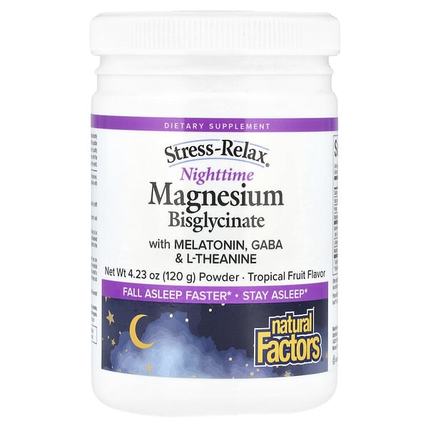 Stress-Relax®, Nighttime Magnesium Bisglycinate Powder with Melatonin, Gaba & L-Theanine, Tropical Fruit, 4.23 oz (120 g)