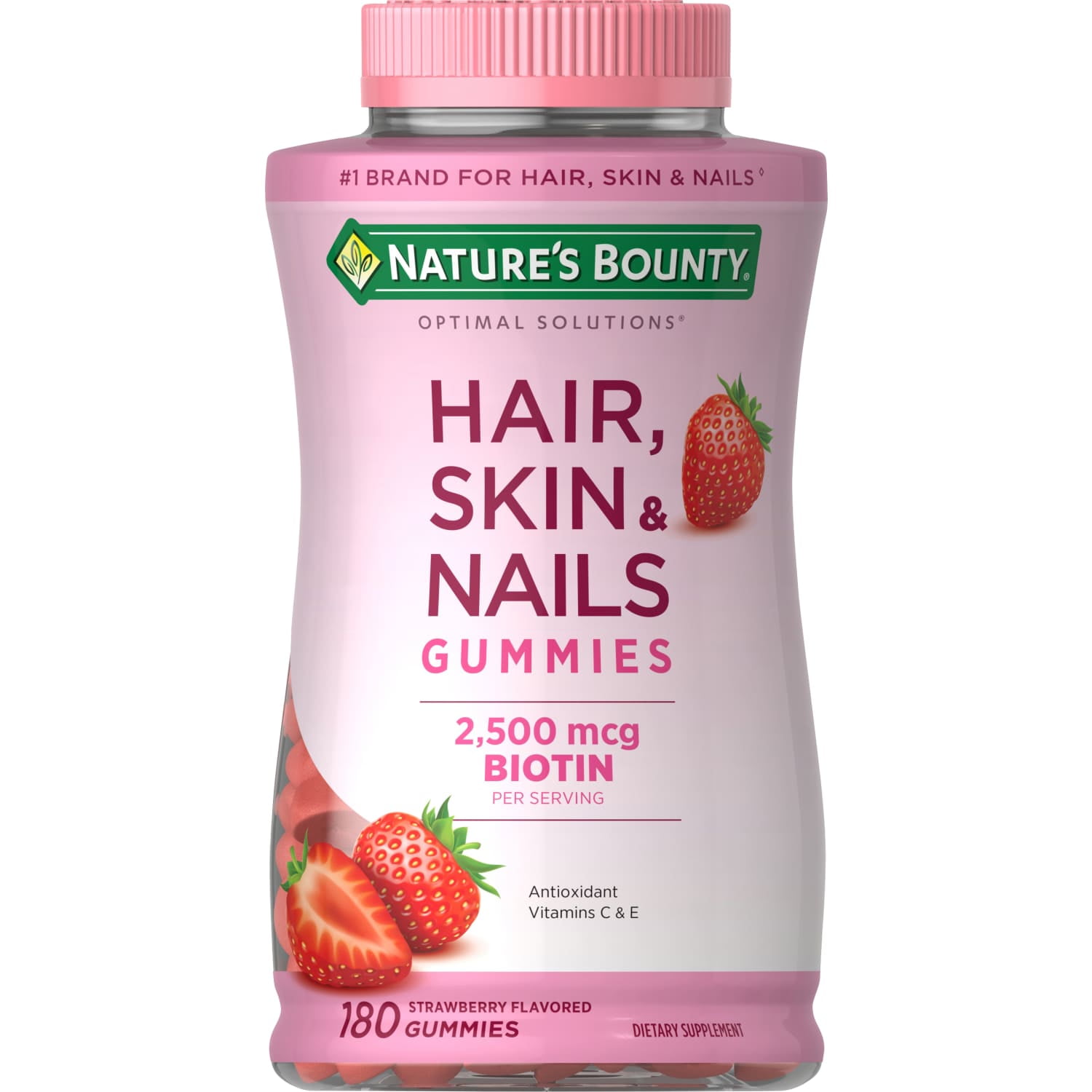 Hair, Skin & Nails Gummies with Biotin 2500 mcg Strawberry Flavored