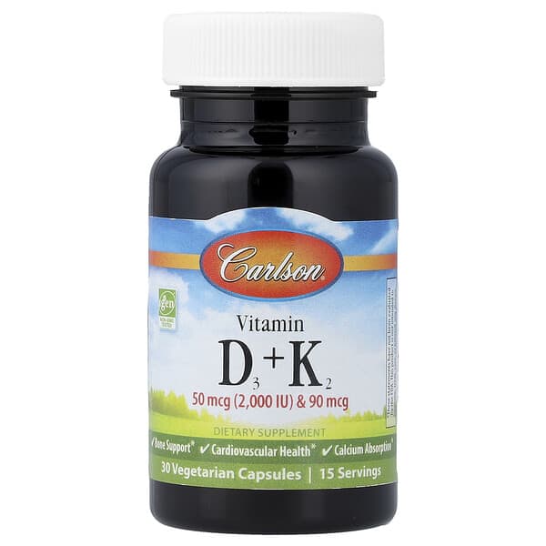 Vitamins D3 + K2, 30 Vegetarian Capsules