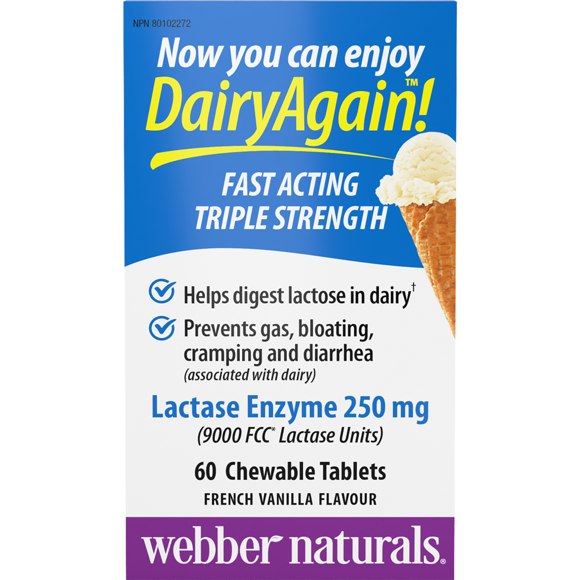 Dairy Again! Lactase Enzyme 250 mg Chewable Tablets