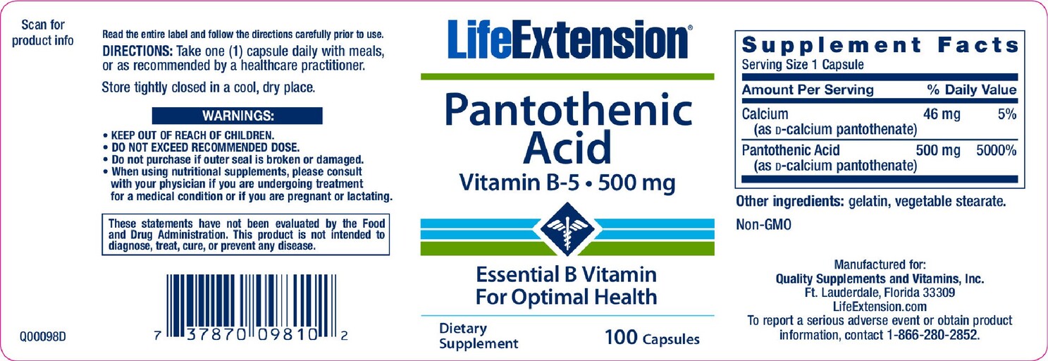 Pantothenic Acid 500 mg