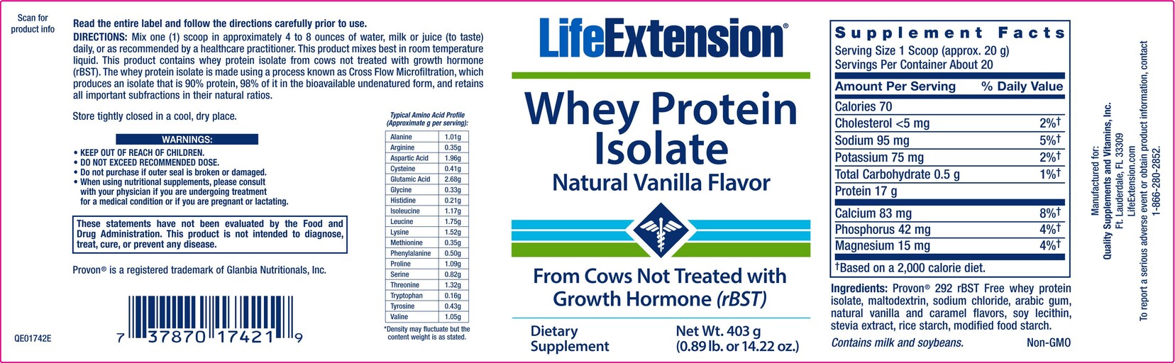 Whey Protein Isolate Natural Vanilla Flavor