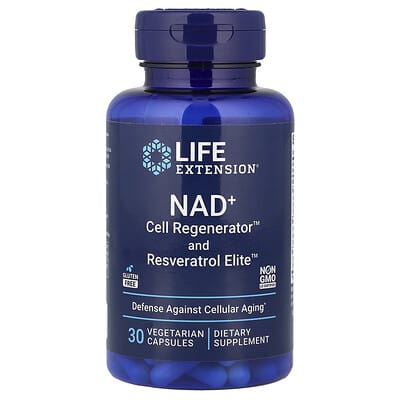 NAD+ Cell Regenerator and Resveratrol Elite, 30 Vegetarian Capsules