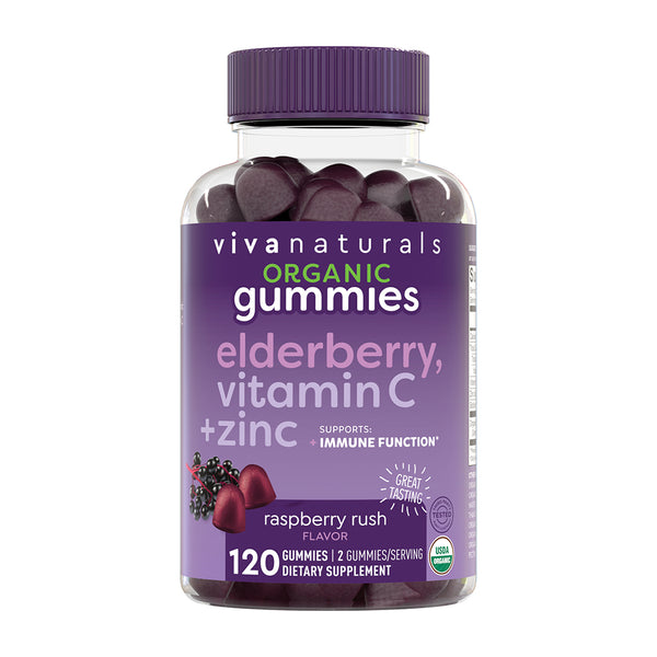 Organic Elderberry, Vitamin C + Zinc Gummies (Raspberry Rush)