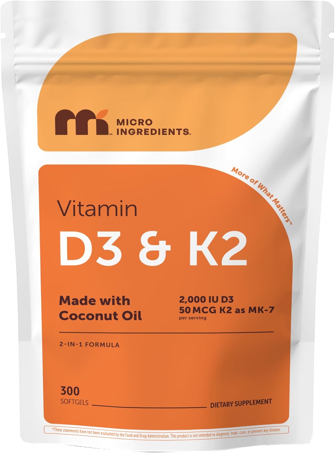 Vitamin D3 2000 IU + K2 50 mcg with Coconut Oil