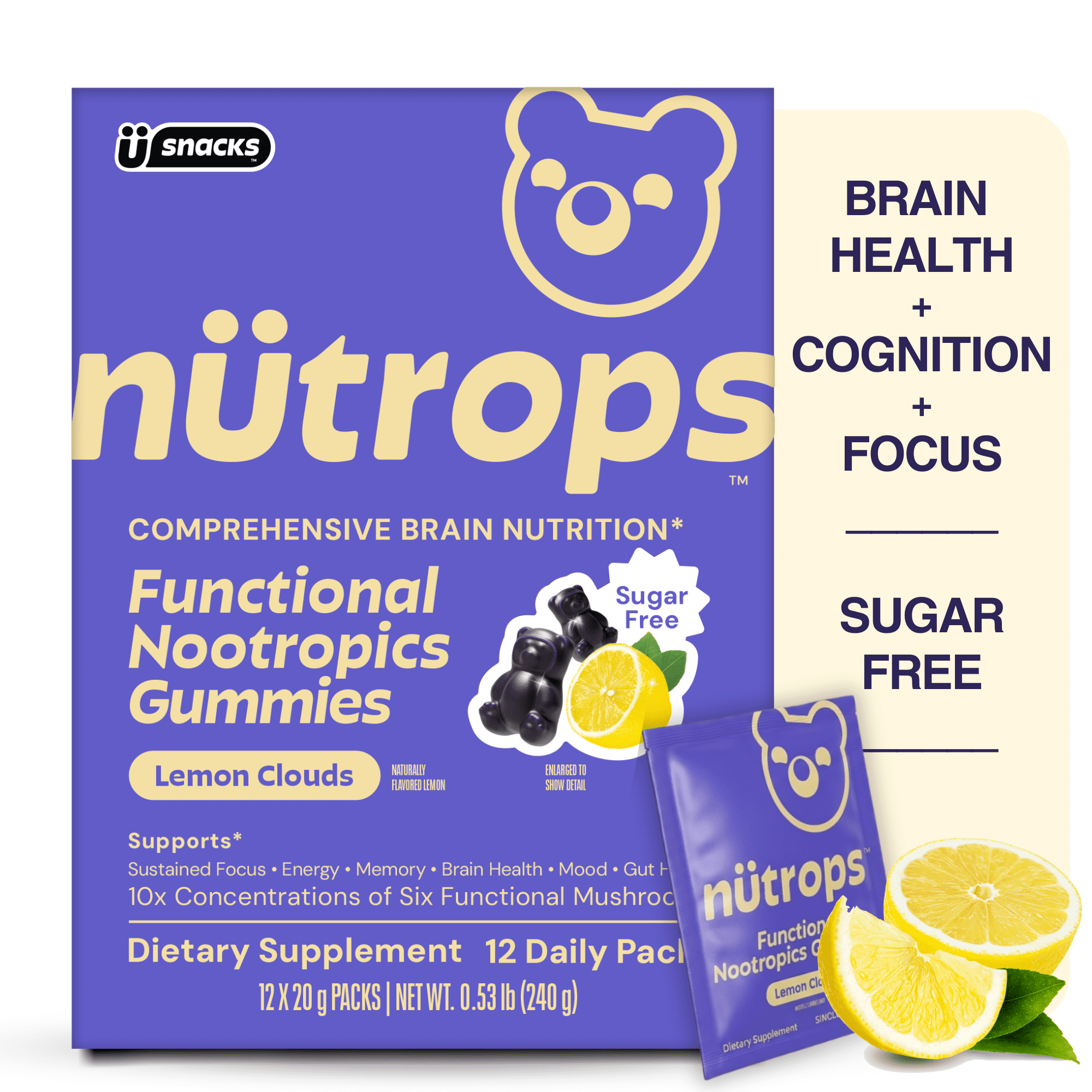 Nütrops Functional Nootropics Gummies Sugar-free (Lemon Clouds)