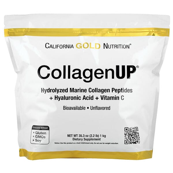 California Gold Nutrition, CollagenUP, Hydrolyzed Marine Collagen Peptides with Hyaluronic Acid and Vitamin C, Unflavored, 2.2 lb (1 kg)