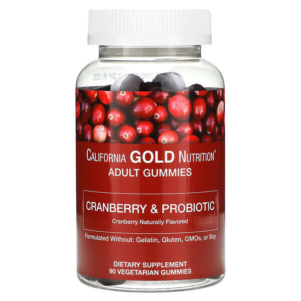 Cranberry & Probiotic Gummies with Cranberry Concentrate, Fructooligosaccharides and Bacillus coagulans, Natural Cranberry, 90 Vegetarian Gummies