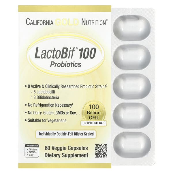 California Gold Nutrition, LactoBif 100 Probiotics, 100 Billion CFU, 60 Veggie Capsules