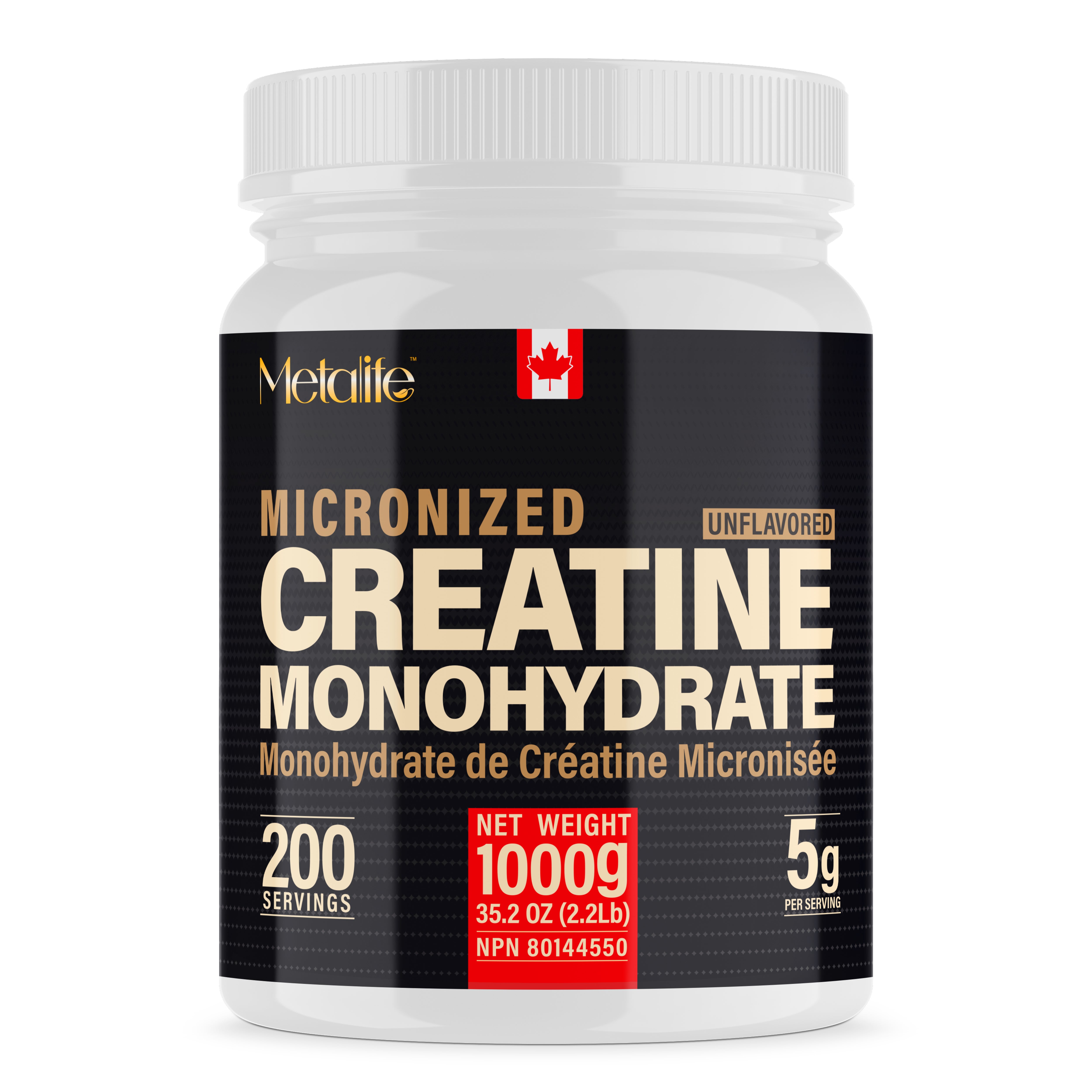 100% Pure Creatine Monohydrate Powder, 1000g (200 Servings)